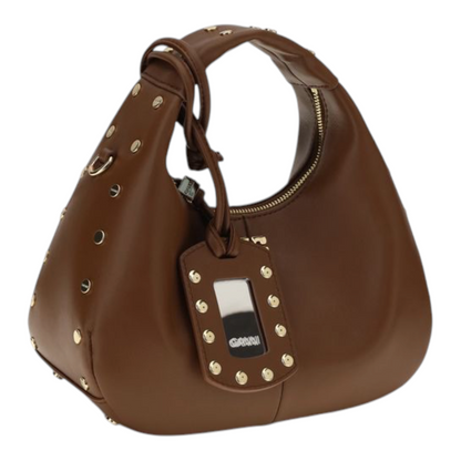 Ganni Mini Studded Hobo Bag Brown