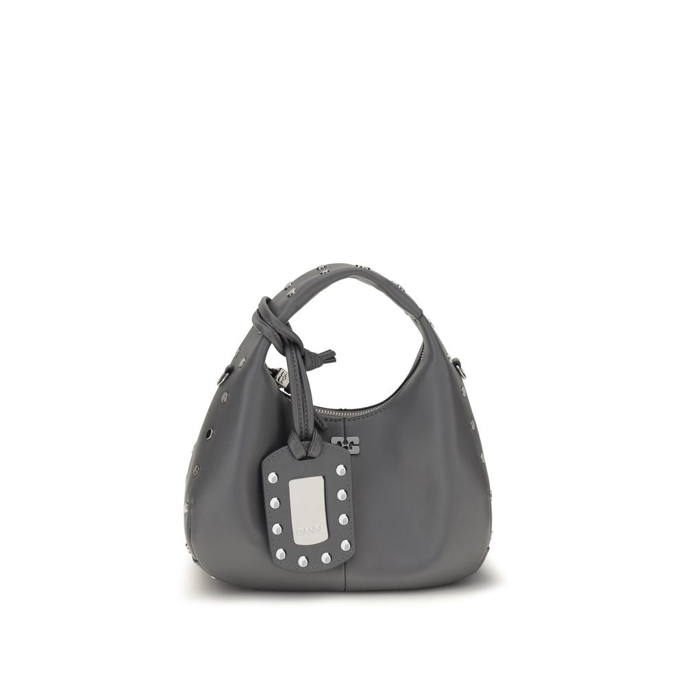 Ganni Grey Mini Studded Hobo  Bag