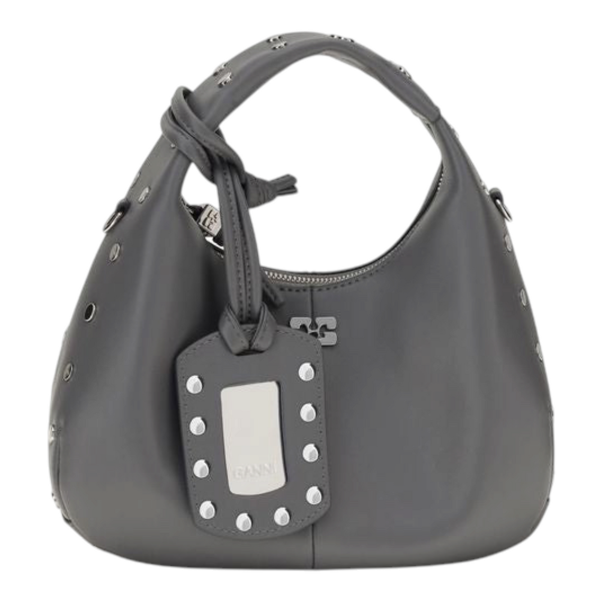 Ganni Mini Studded Bolso Hobo Gris