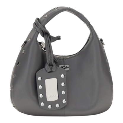 Ganni Mini Studded Bolso Hobo Gris