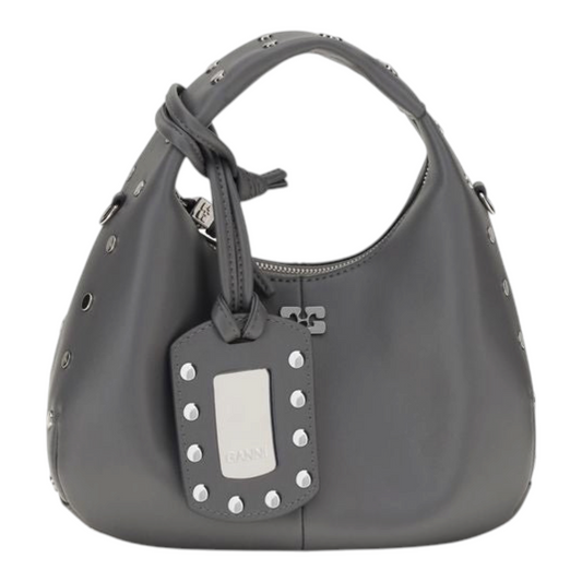 Ganni Mini Studded Hobo Bag Grey