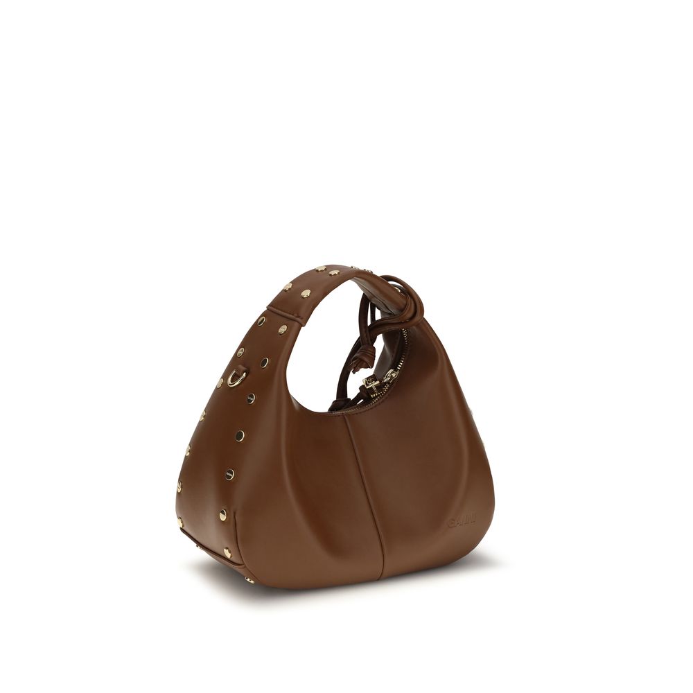 Ganni Brown Mini Studded Hobo  Bag