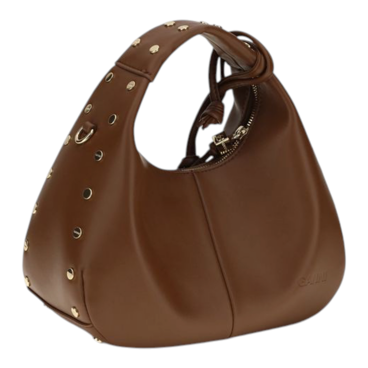 Ganni Mini Studded Hobo Bag Brown