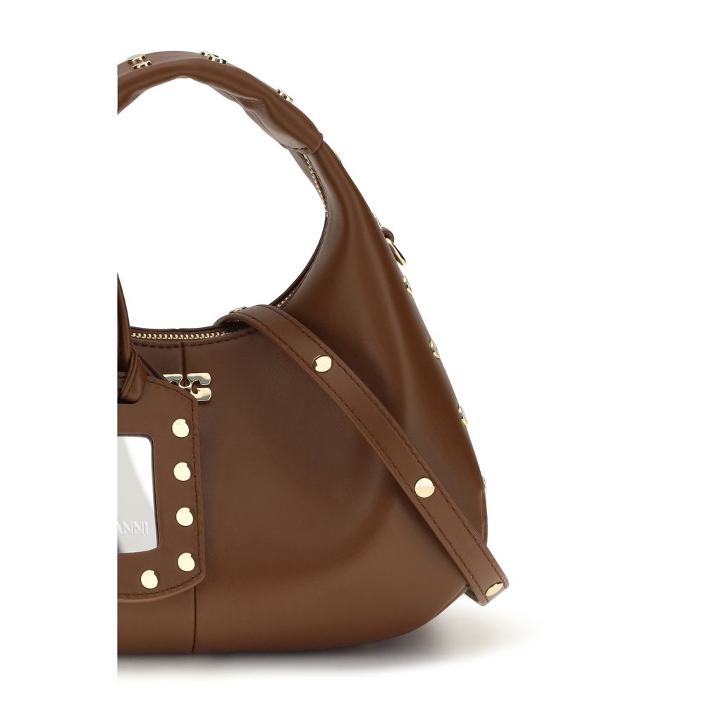 Ganni Brown Mini Studded Hobo  Bag