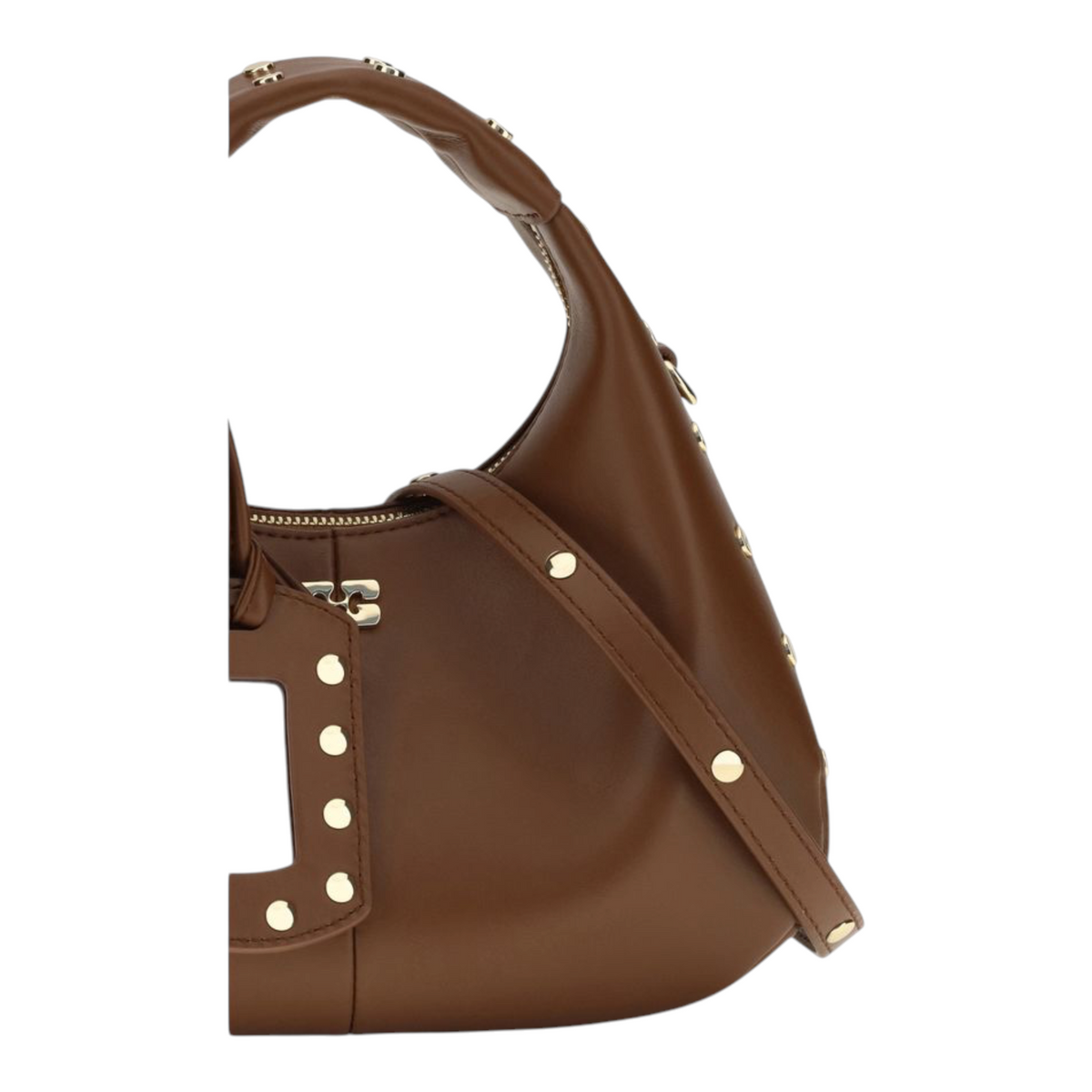 Ganni Mini Studded Hobo Bag Brown