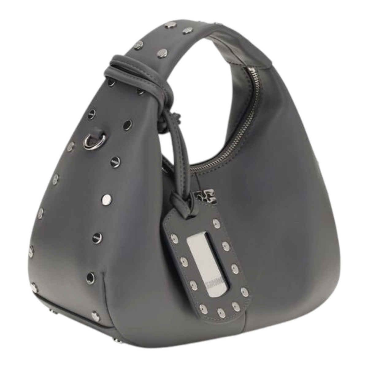 Ganni Mini Studded Bolso Hobo Gris