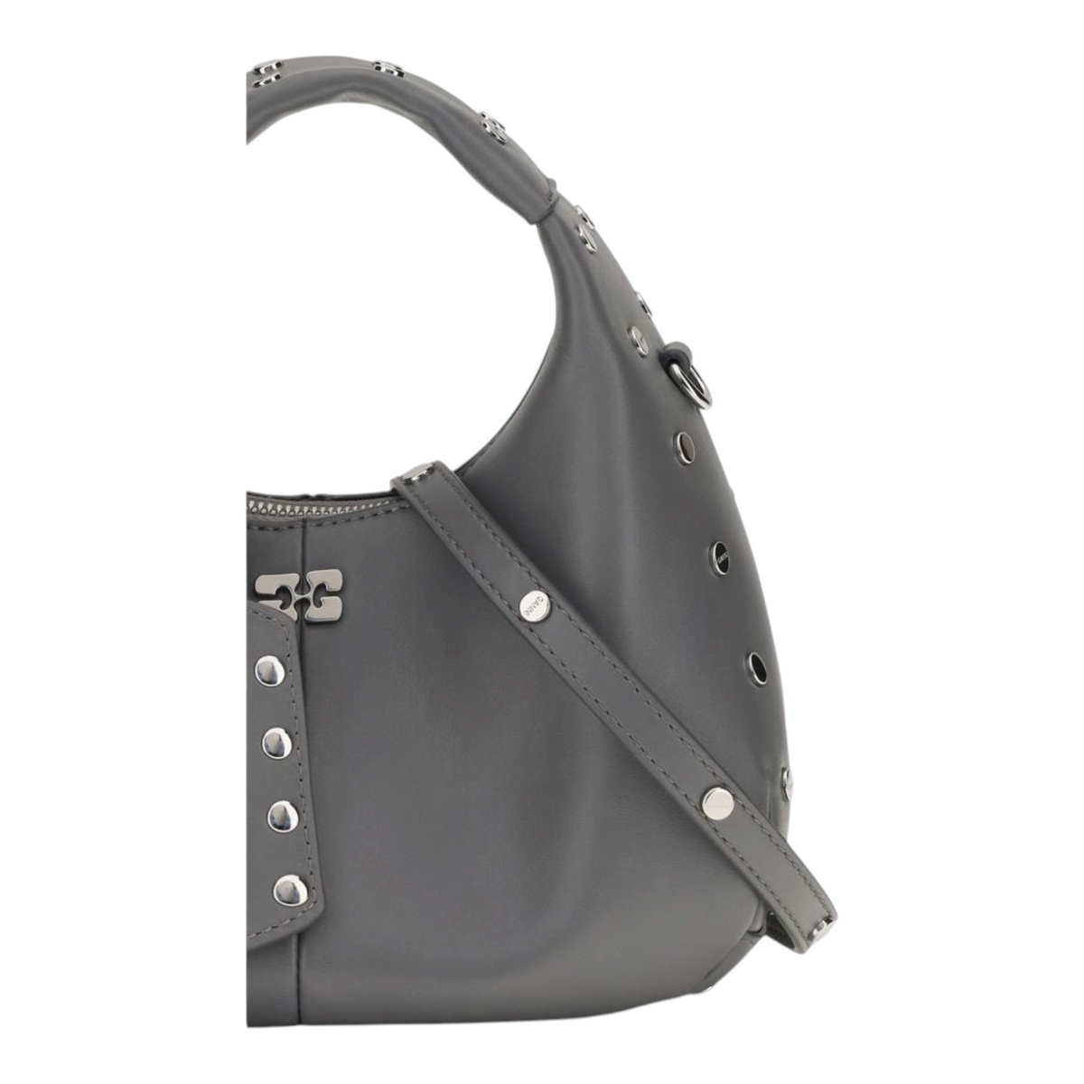 Ganni Mini Studded Bolso Hobo Gris
