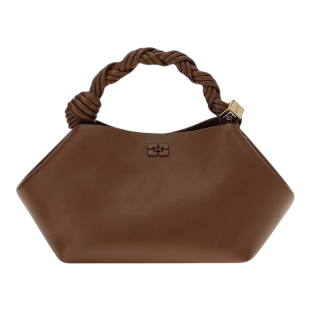 Bolso de mano Ganni Bou pequeño en color marrón con asa trenzada distintiva, disponible en XT & Co