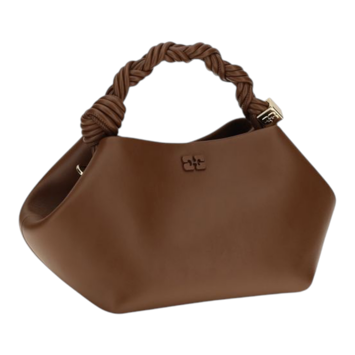 Bolso pequeño Ganni Bou en color marrón con asa superior trenzada, disponible en XT & Co