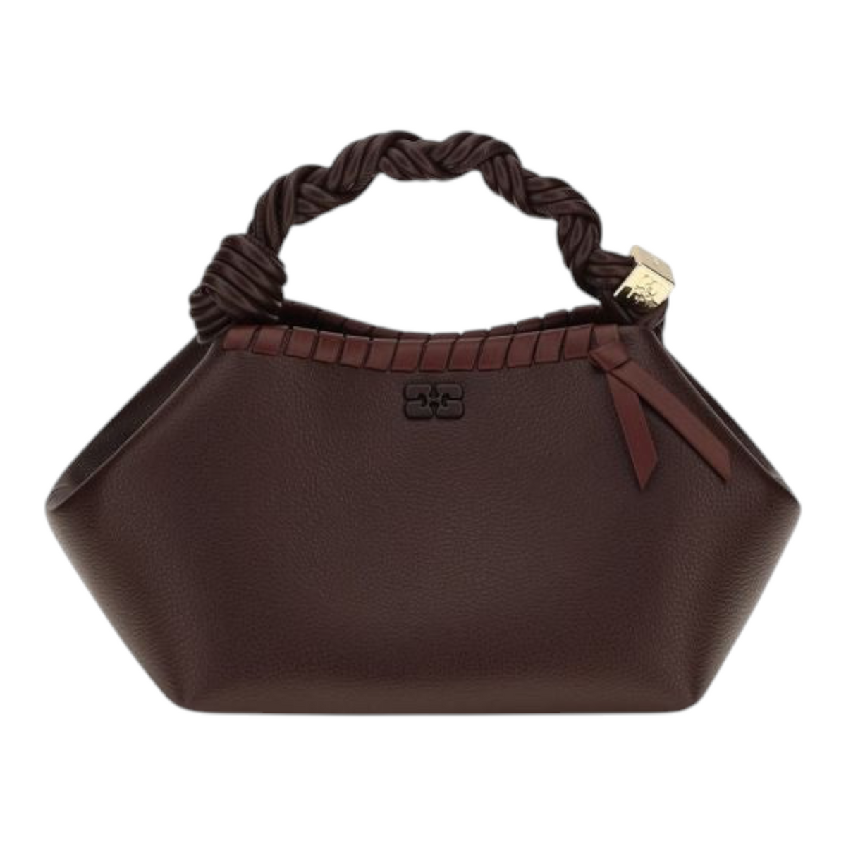 Bolso pequeño Ganni Bou marrón de XT & Co con asa superior trenzada y diseño geométrico estructurado