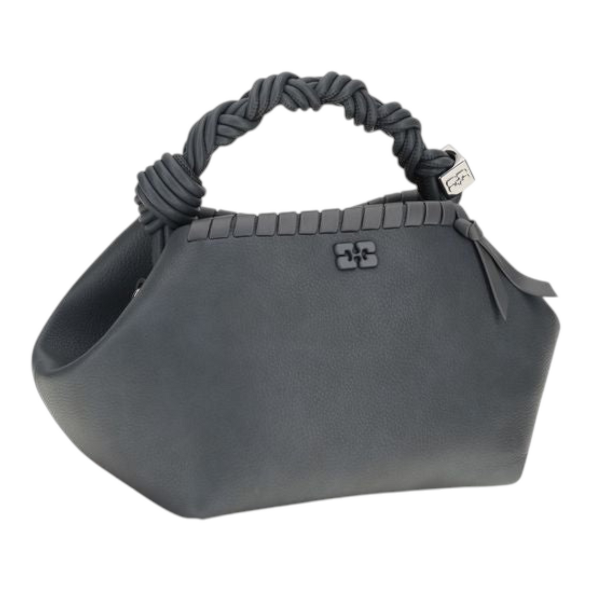 Bolso pequeño Ganni Bou azul de XT & Co con asa superior trenzada, silueta geométrica y cierre de solapa.