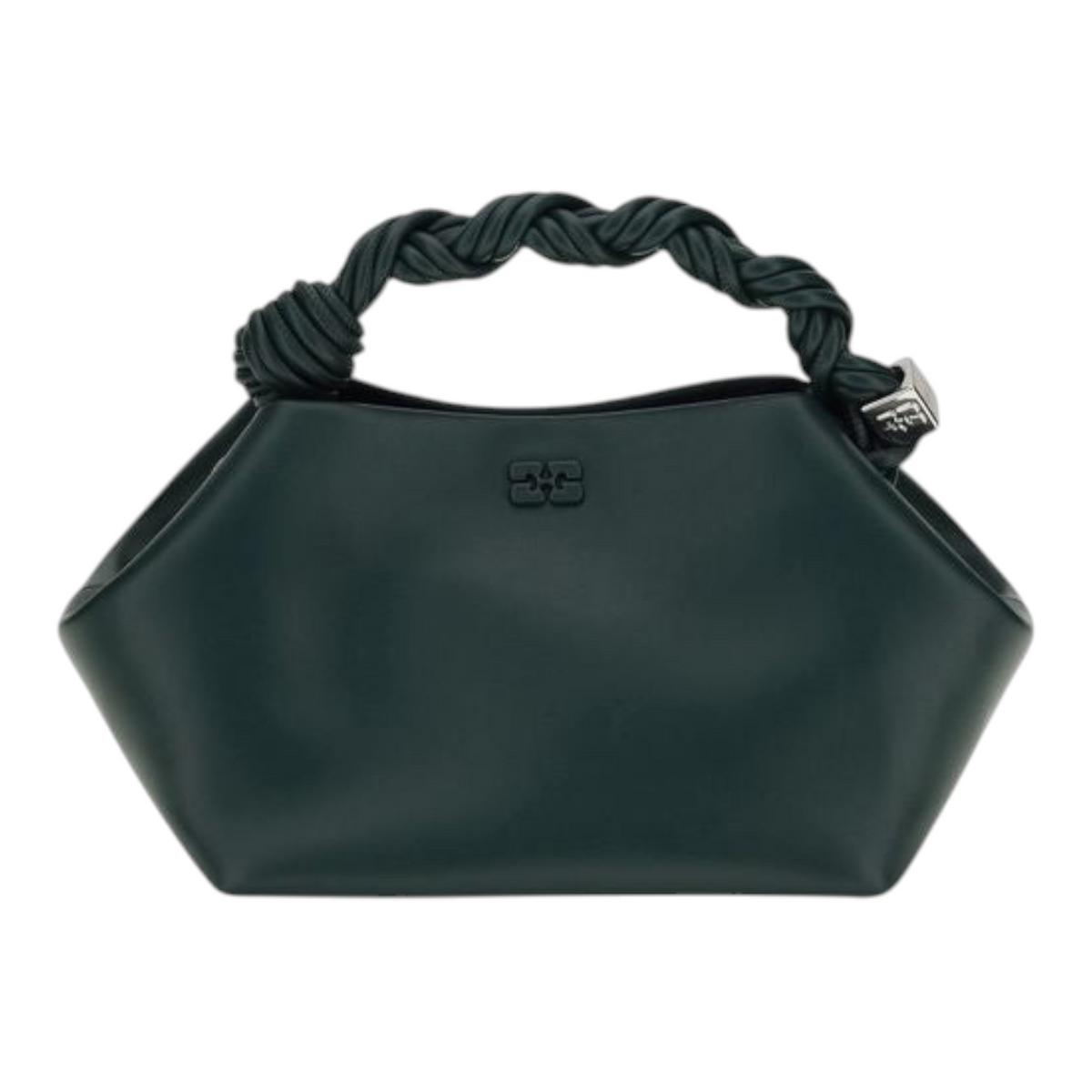 Bolso pequeño Ganni Bou verde de piel reciclada con asa superior trenzada y silueta hexagonal de XT & Co