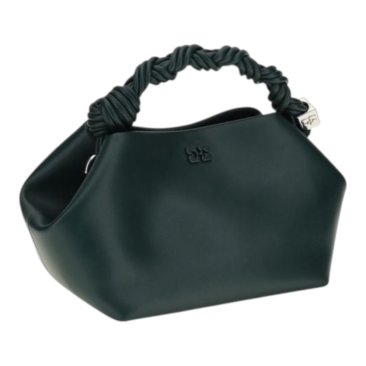 Bolso pequeño Ganni Bou verde de XT & Co en piel reciclada con silueta hexagonal y asa superior trenzada