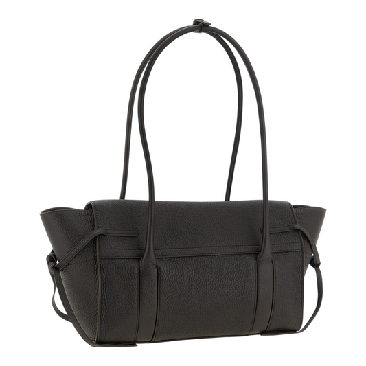 Bolso de hombro Mulberry Small Soft Bayswater en piel de becerro negra con acabado granulado y detalles anudados XT & Co