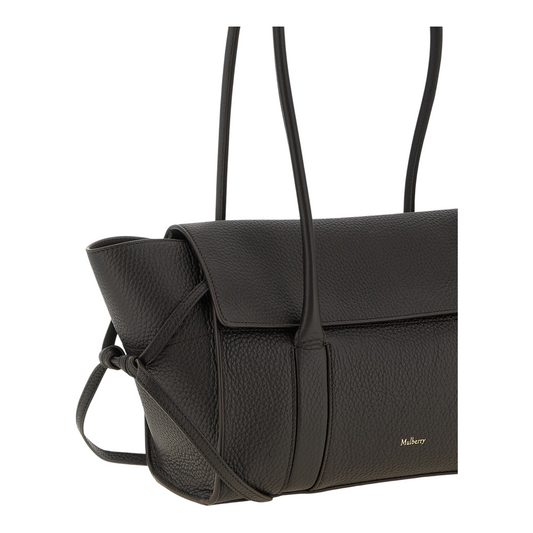 Bolso de hombro Mulberry Small Soft Bayswater de XT & Co en piel negra granulada con detalles de nudos laterales.