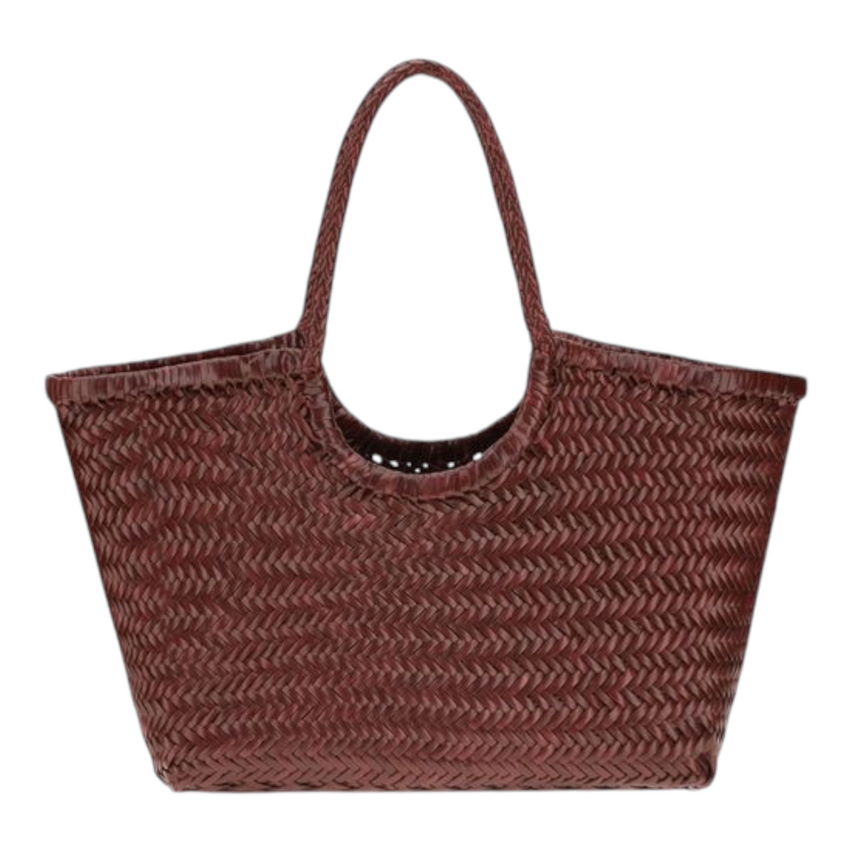 Bolso tote Nantucket de piel trenzada color burdeos de XT & Co con asas superiores y diseño artesanal