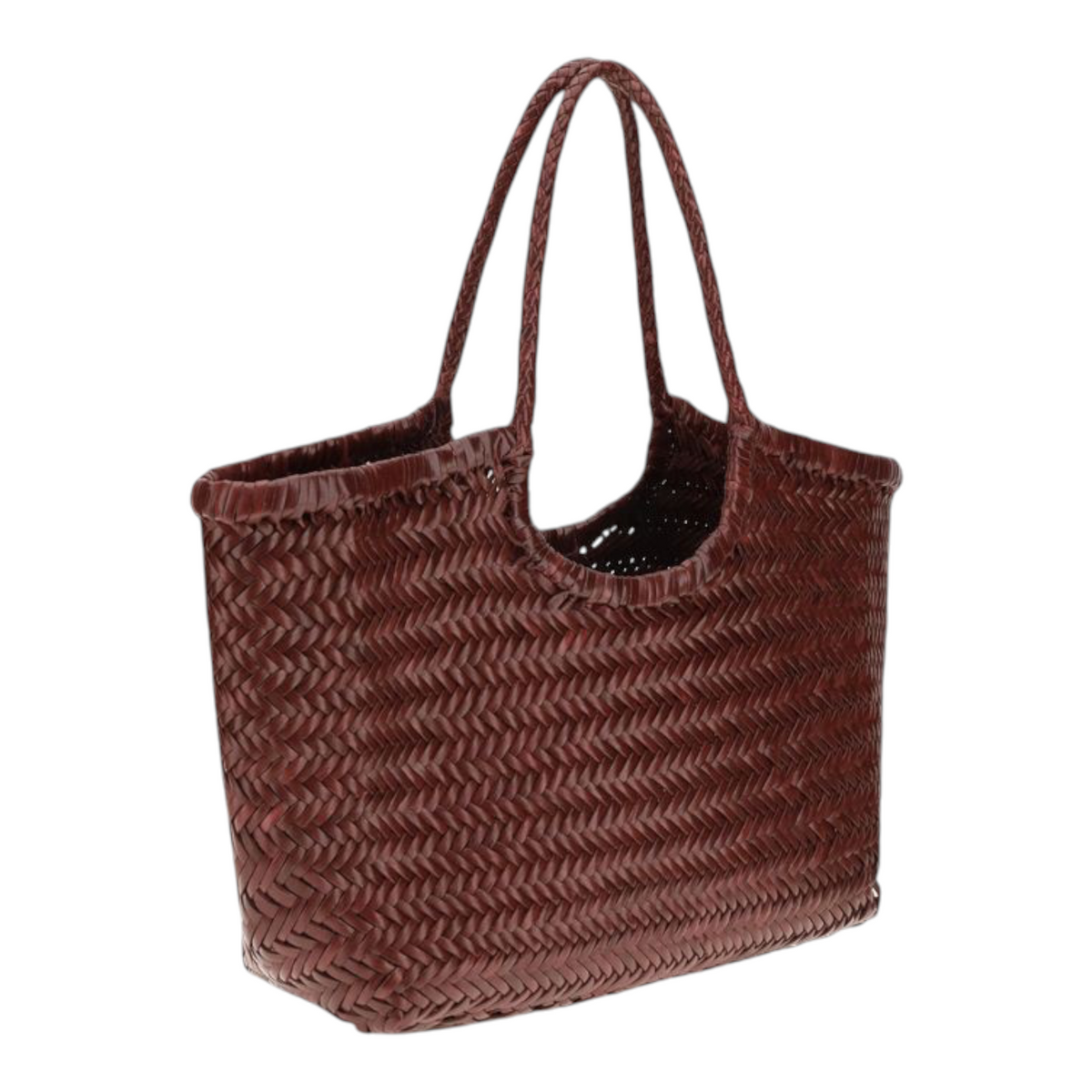 Bolso tote Nantucket de XT & Co en piel de becerro color burdeos con diseño trenzado artesanal y asas trenzadas