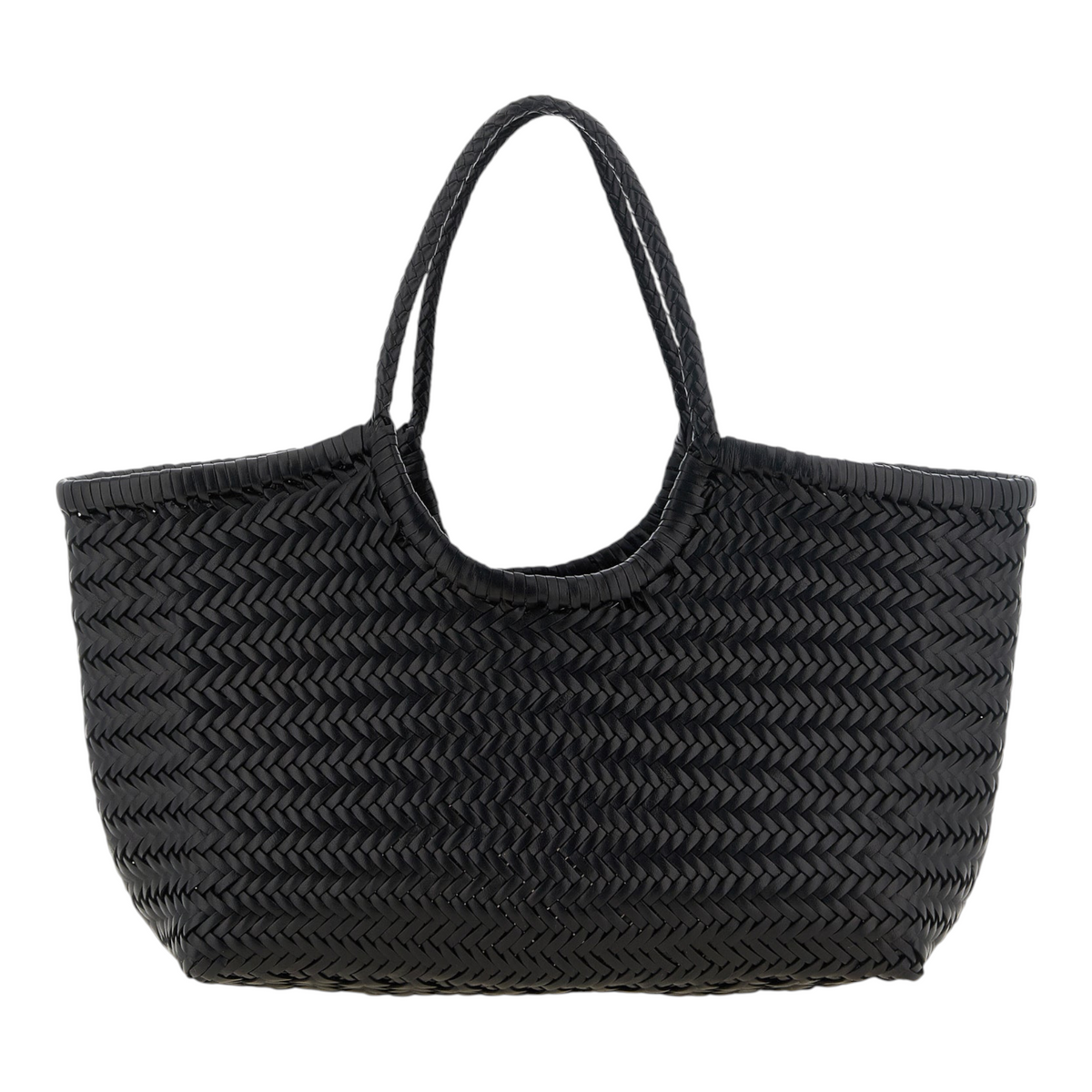 Bolso de hombro XT & Co Dragon Diffusion Nantucket negro de piel de vaca trenzada artesanal con asas integradas