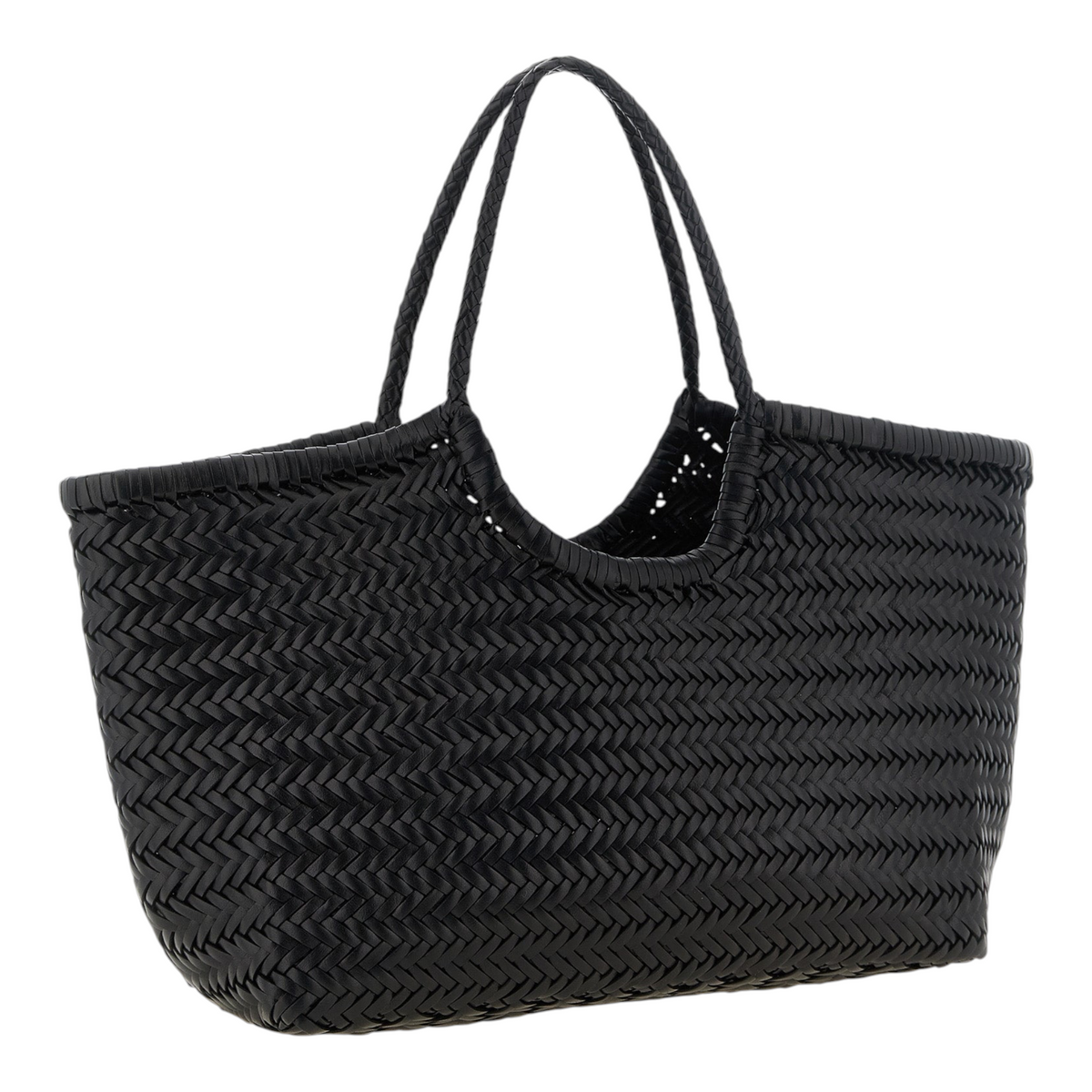 Bolso de hombro XT & Co Dragon Diffusion Nantucket en piel de vaca negra trenzada con asas integradas