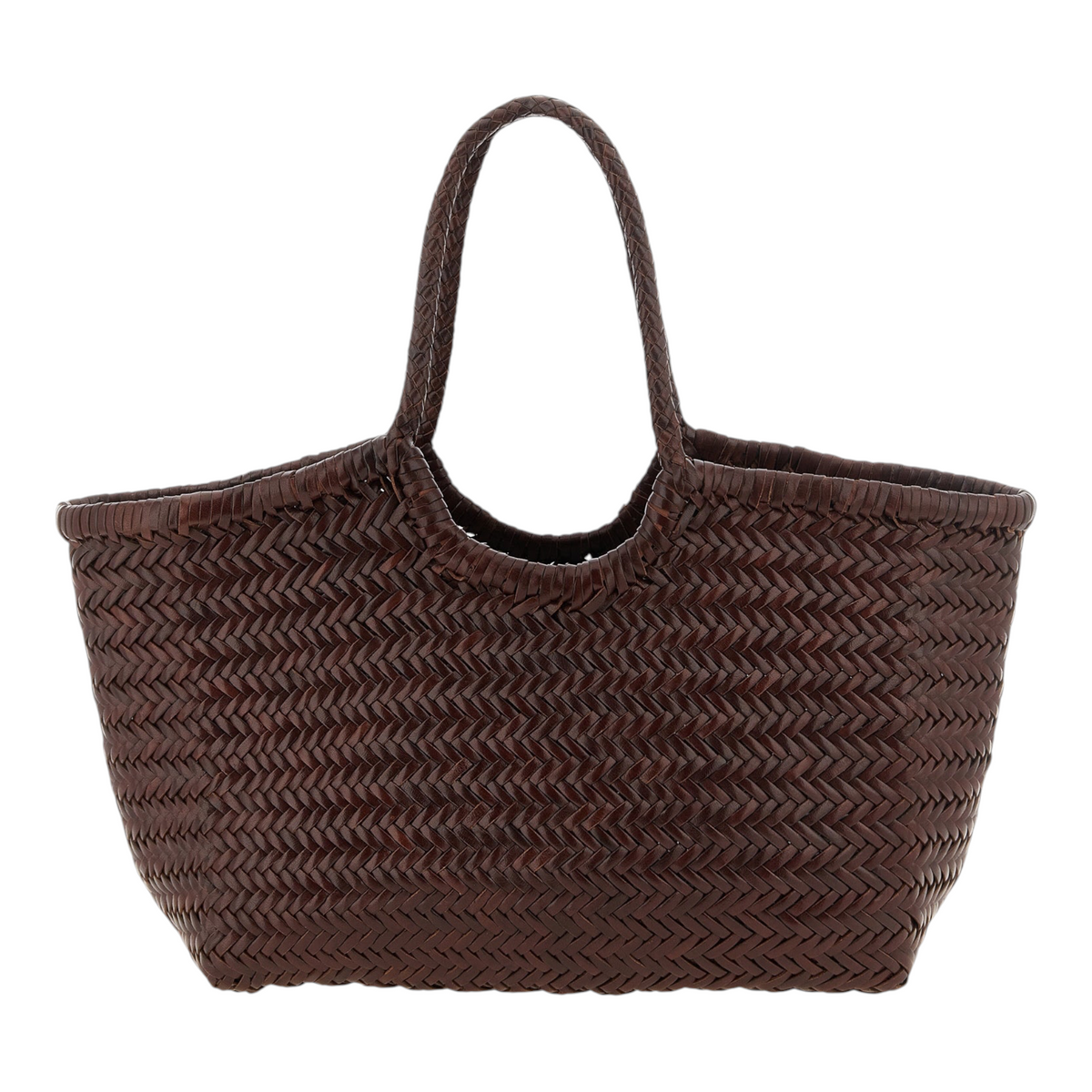 Bolso de hombro XT & Co Dragon Diffusion Nantucket tejido a mano en piel de vaca color marrón con diseño acampanado