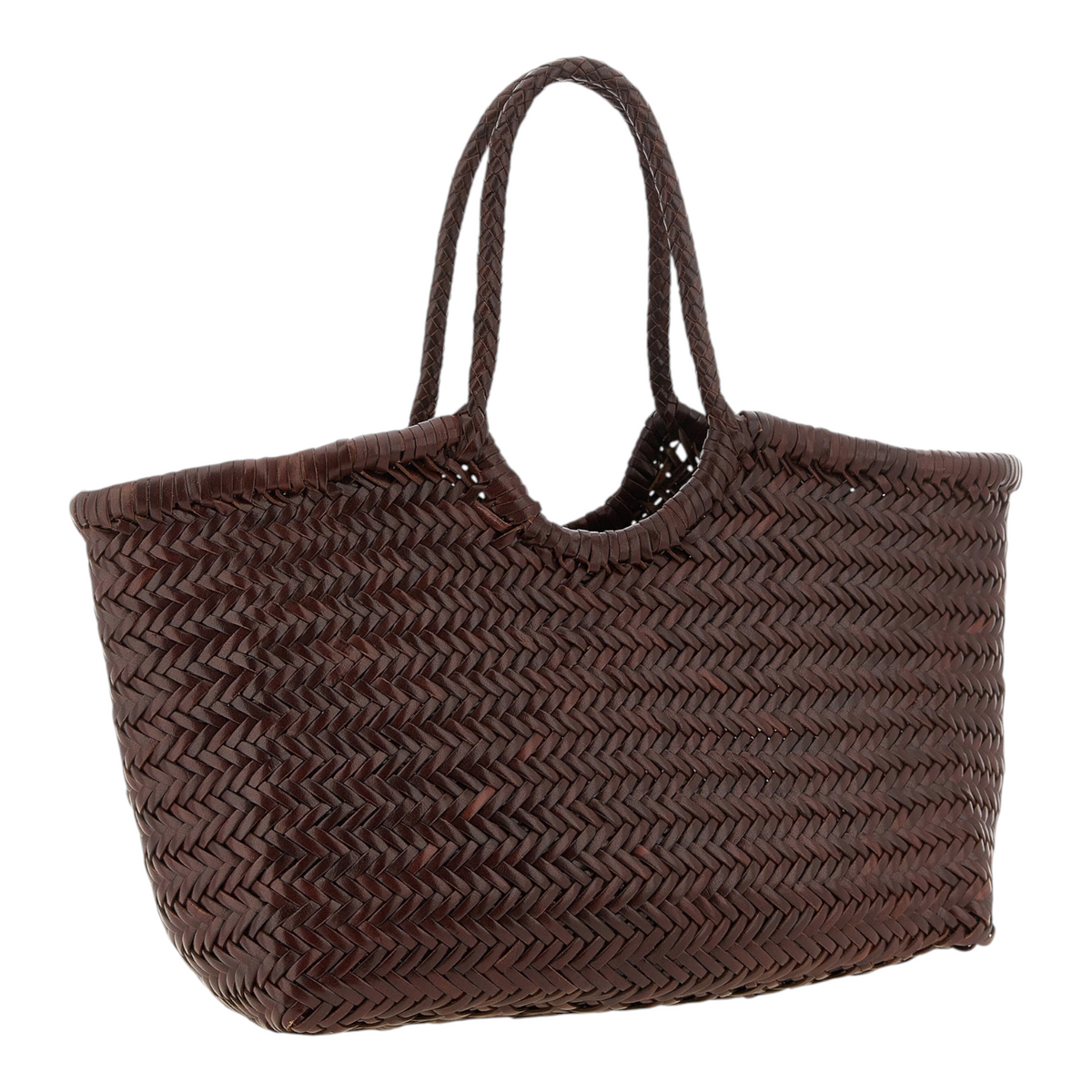 Bolso de hombro XT & Co Dragon Diffusion Nantucket tejido a mano en piel de vaca color marrón con asas dobles
