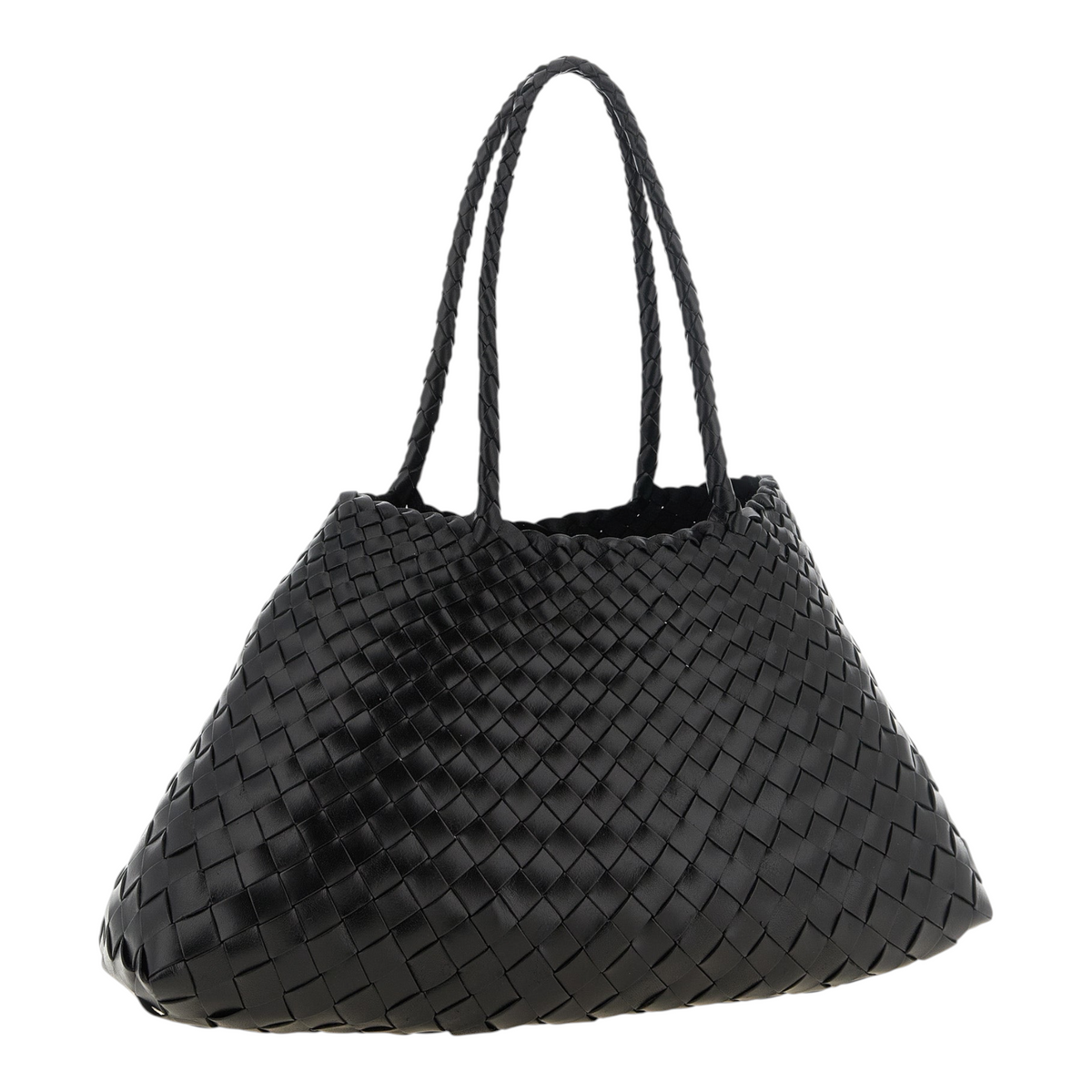 Bolso de hombro negro Dragon Diffusion Santa Croce de XT & Co, tejido a mano en piel de becerro con diseño trenzado.