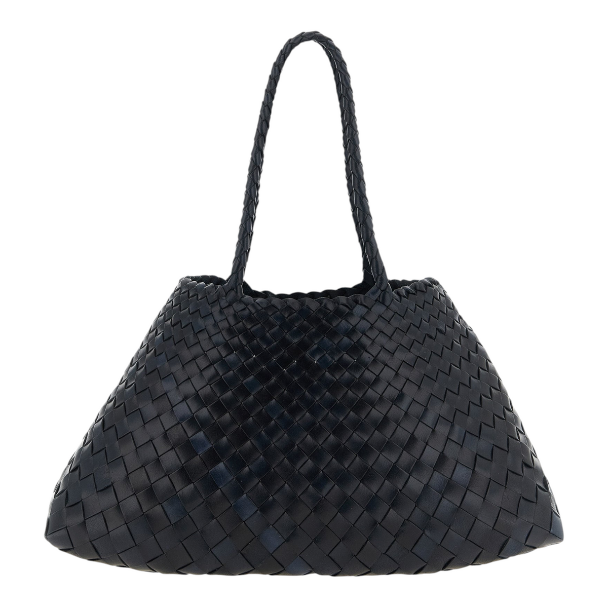 Bolso de hombro Dragon Diffusion Santa Croce azul marino de XT & Co, tejido a mano en piel de becerro trenzada.