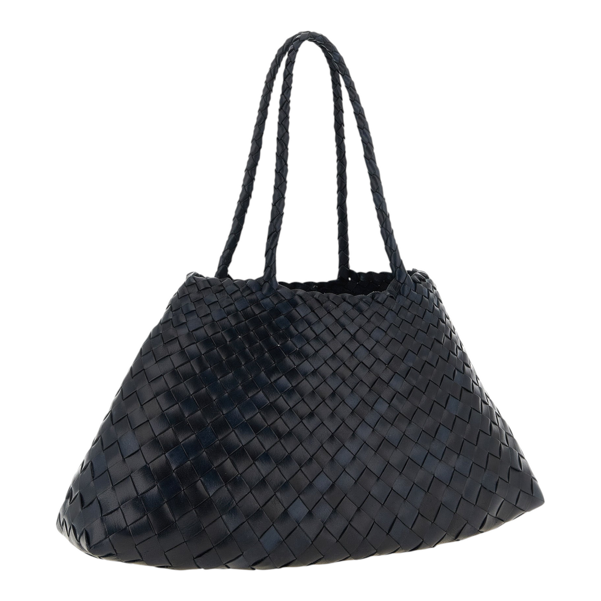 Bolso de hombro XT & Co Dragon Diffusion Santa Croce en piel trenzada azul marino con asas dobles