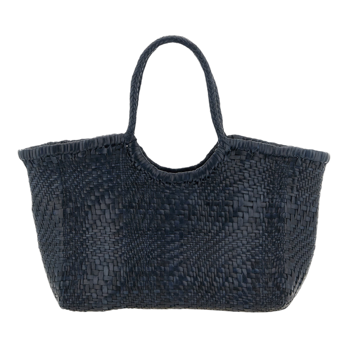 Bolso de mano Dragon Diffusion Nantucket azul marino de XT & Co tejido a mano en piel de becerro con asas trenzadas