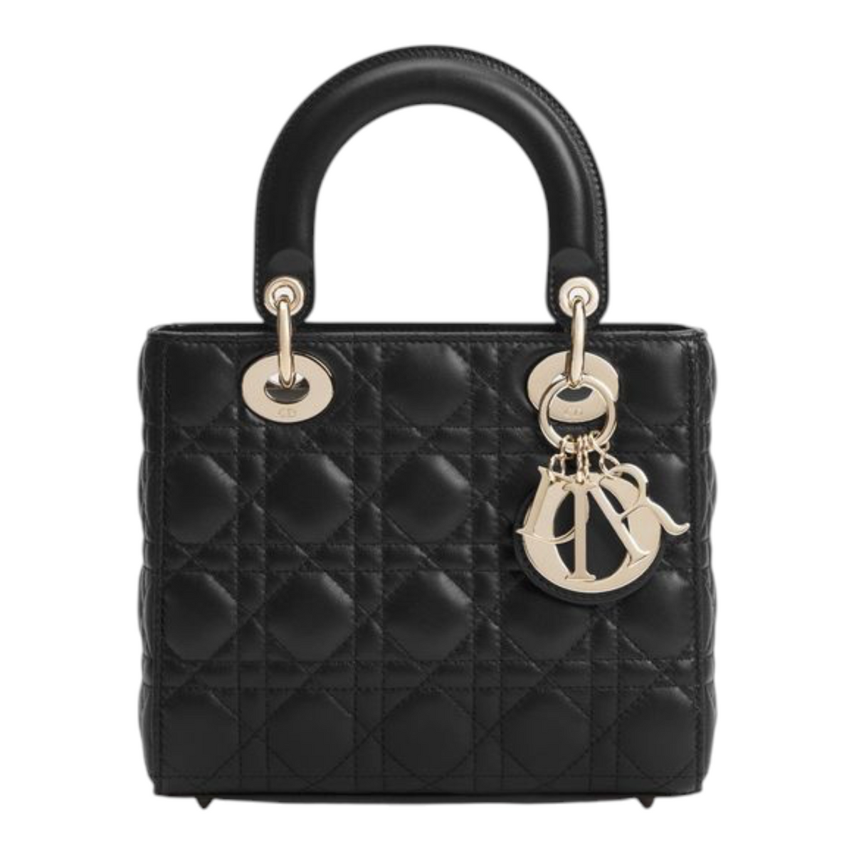 Bolso Lady Dior de XT & Co en piel de cordero negra acolchada con charms D.I.O.R. y asas superiores estructuradas