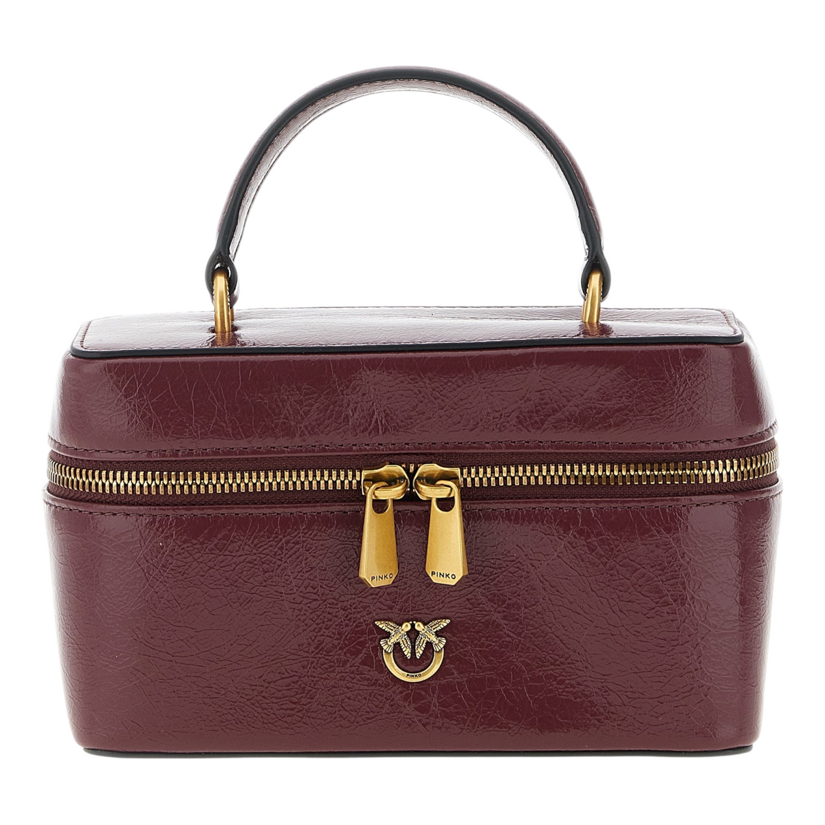 Bolso crossbody XT & Co PINKO Vanity Soft en piel de becerro color burdeos con logo Love Birds y cremallera dorada