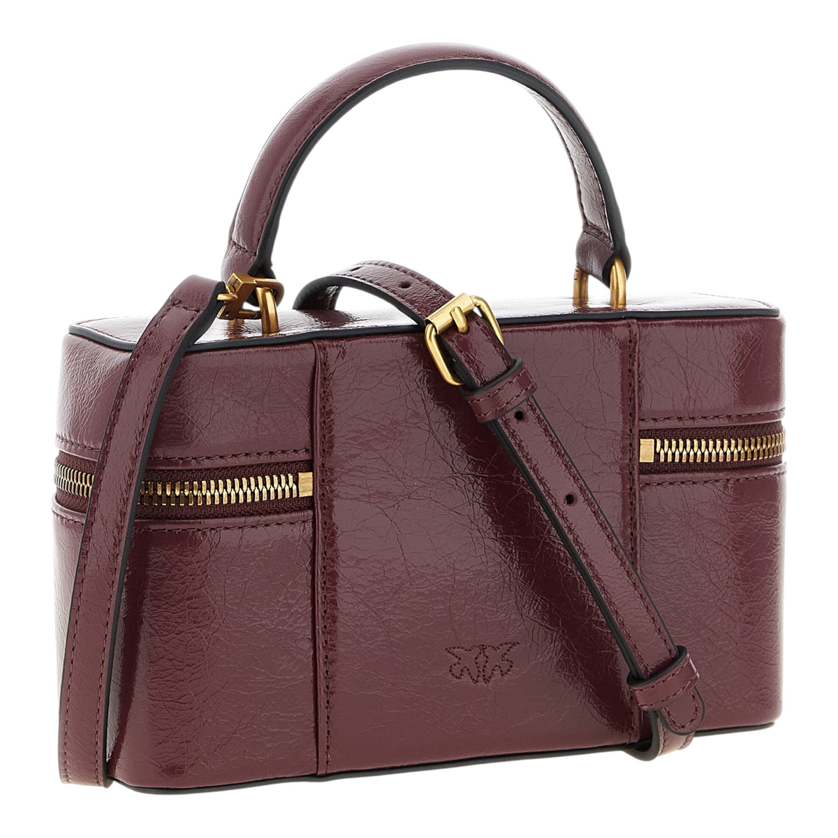 Bolso crossbody XT & Co PINKO Vanity Soft en piel de becerro color burdeos con acabado craquelado y herrajes dorados