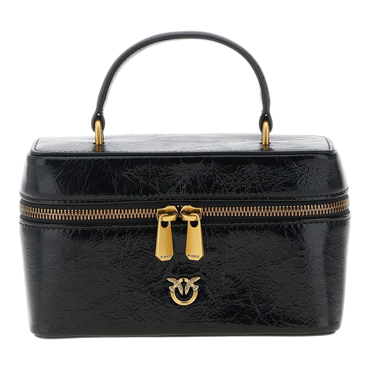 Bolso crossbody XT & Co PINKO Vanity Soft negro de piel de becerro con acabado craquelado y detalles dorados