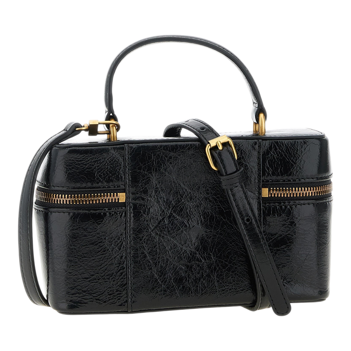 Bolso bandolera XT & Co PINKO Vanity Soft negro de piel de becerro con acabado craquelado y detalles dorados