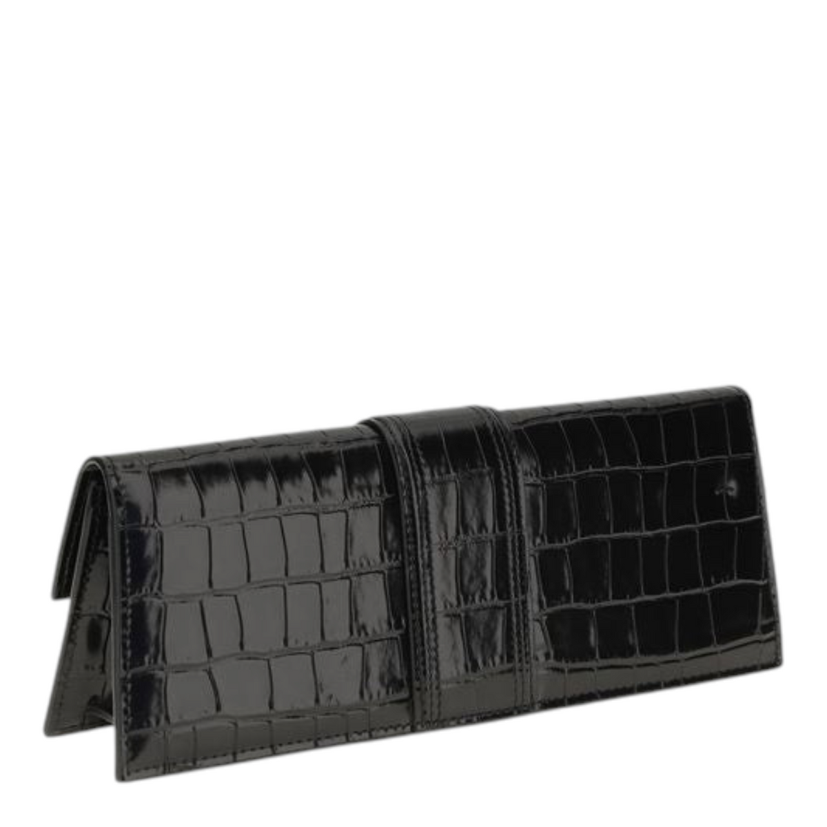 Bolso de mano XT & Co Bambino negro con efecto cocodrilo, cierre magnético y detalles en metal dorado.