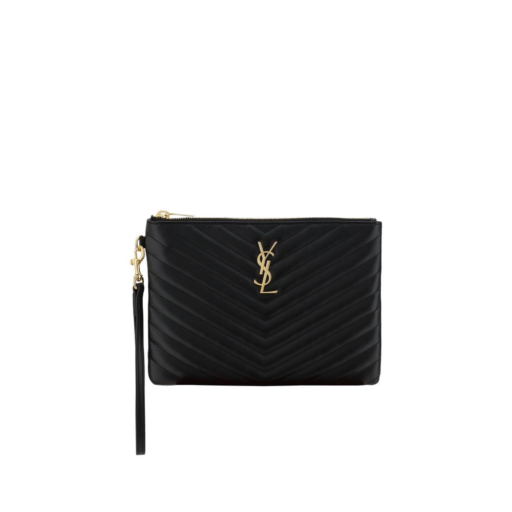 Saint Laurent Black Cassandre Matelassé Clutch Bag