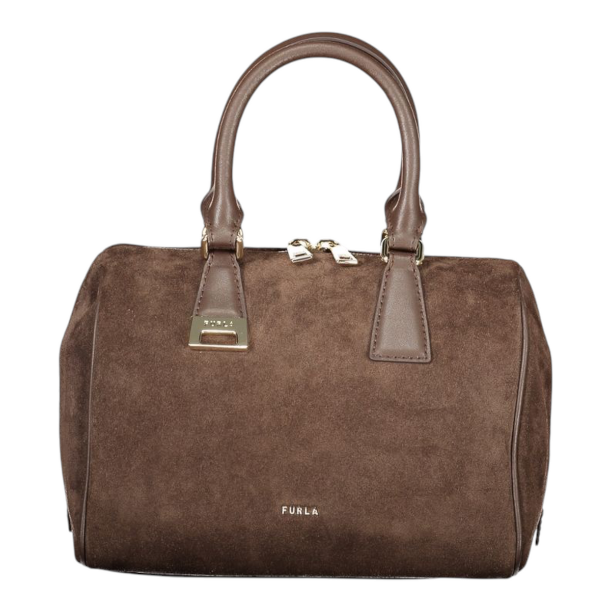 Bolso Boston Furla Olivia M de piel ante color marrón con asas y cierre de cremallera de la marca XT & Co