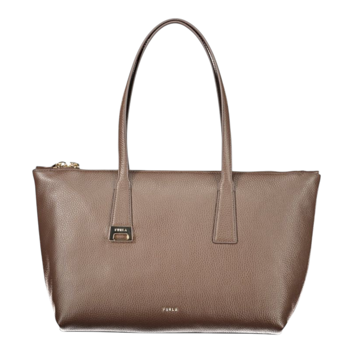 Bolso tote Furla Olivia M de piel marrón con asas dobles y detalles metálicos dorados de XT & Co
