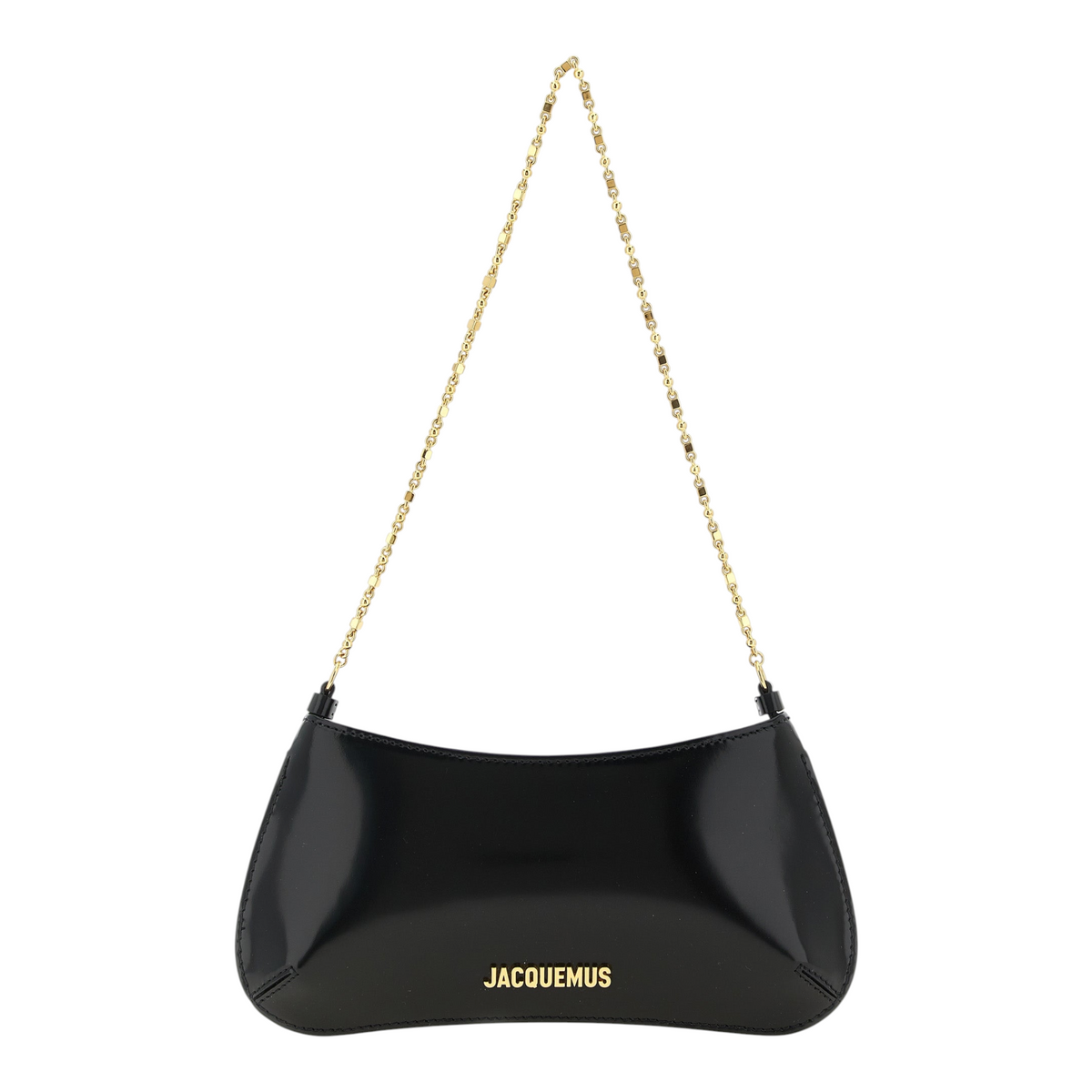 Bolso de hombro XT & Co Le Petit Bisou Chaîne en piel negra brillante con cadena metálica dorada y logo frontal