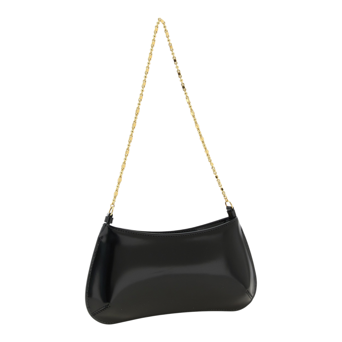 Bolso de hombro XT & Co Le Petit Bisou Chaîne en piel de becerro negra brillante con cadena dorada y cierre de cremallera