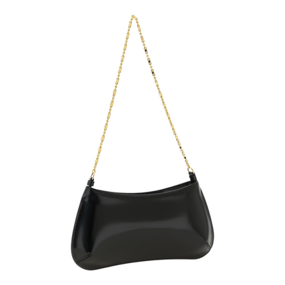 Bolso de hombro XT & Co Le Petit Bisou Chaîne en piel de becerro negra brillante con cadena dorada y cierre de cremallera