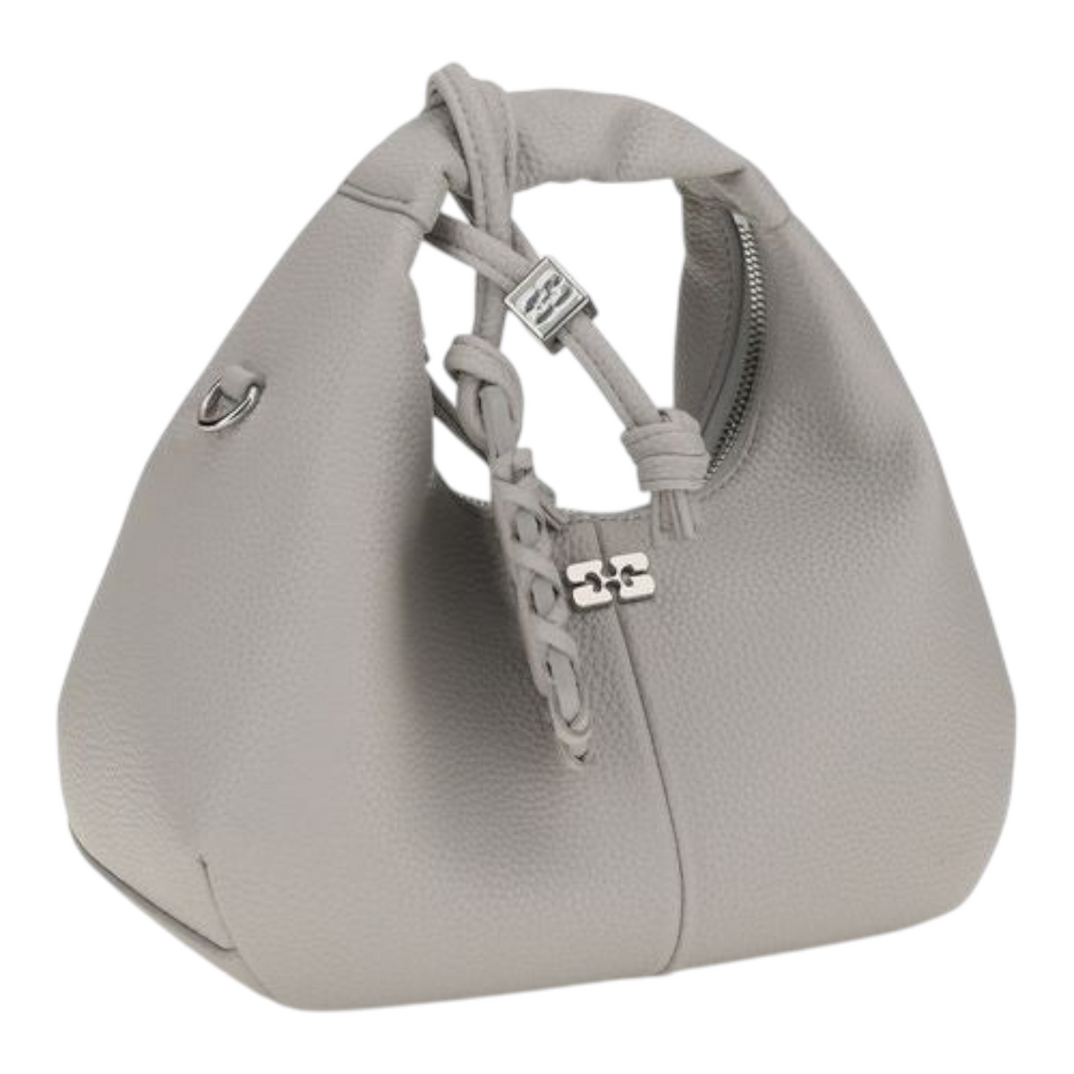 Bolso hobo mini gris de XT & Co con textura granulada, asa superior, cierre de cremallera y detalles metálicos.