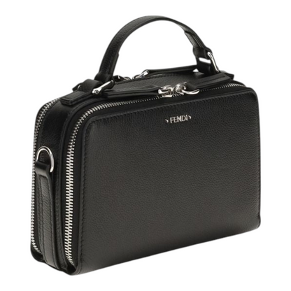 Bolso porta móvil XT & Co Fendi de piel de becerro negra granulada con cremallera doble y detalles metálicos Cuneo