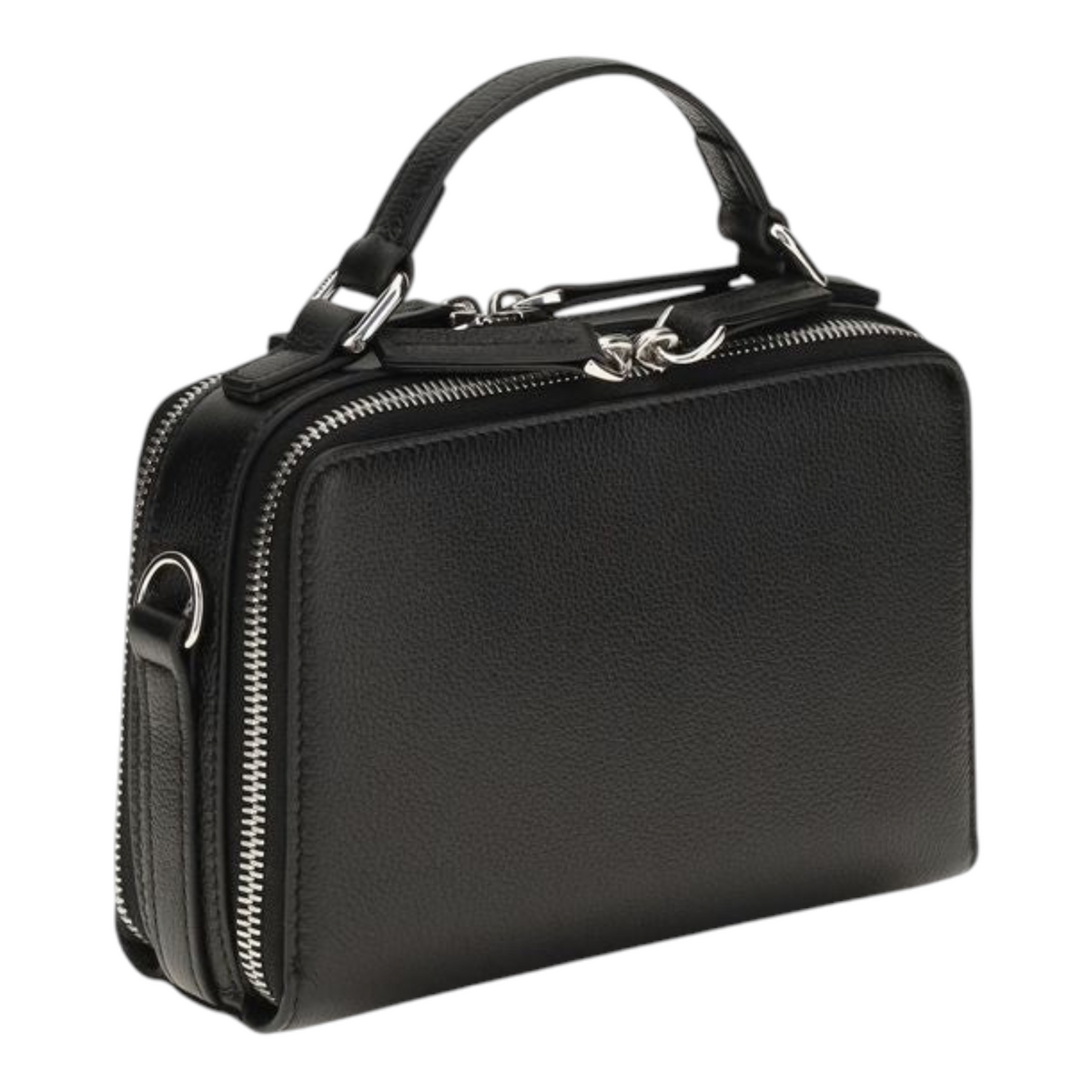 Bolso porta móvil XT & Co de piel de becerro negra con doble compartimento, cremallera y detalles metálicos Cuneo.