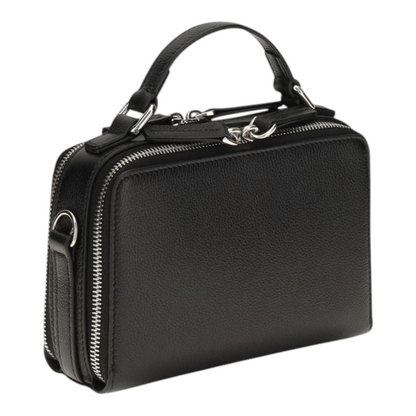 Bolso porta móvil XT & Co de piel de becerro negra con doble compartimento, cremallera y detalles metálicos Cuneo.