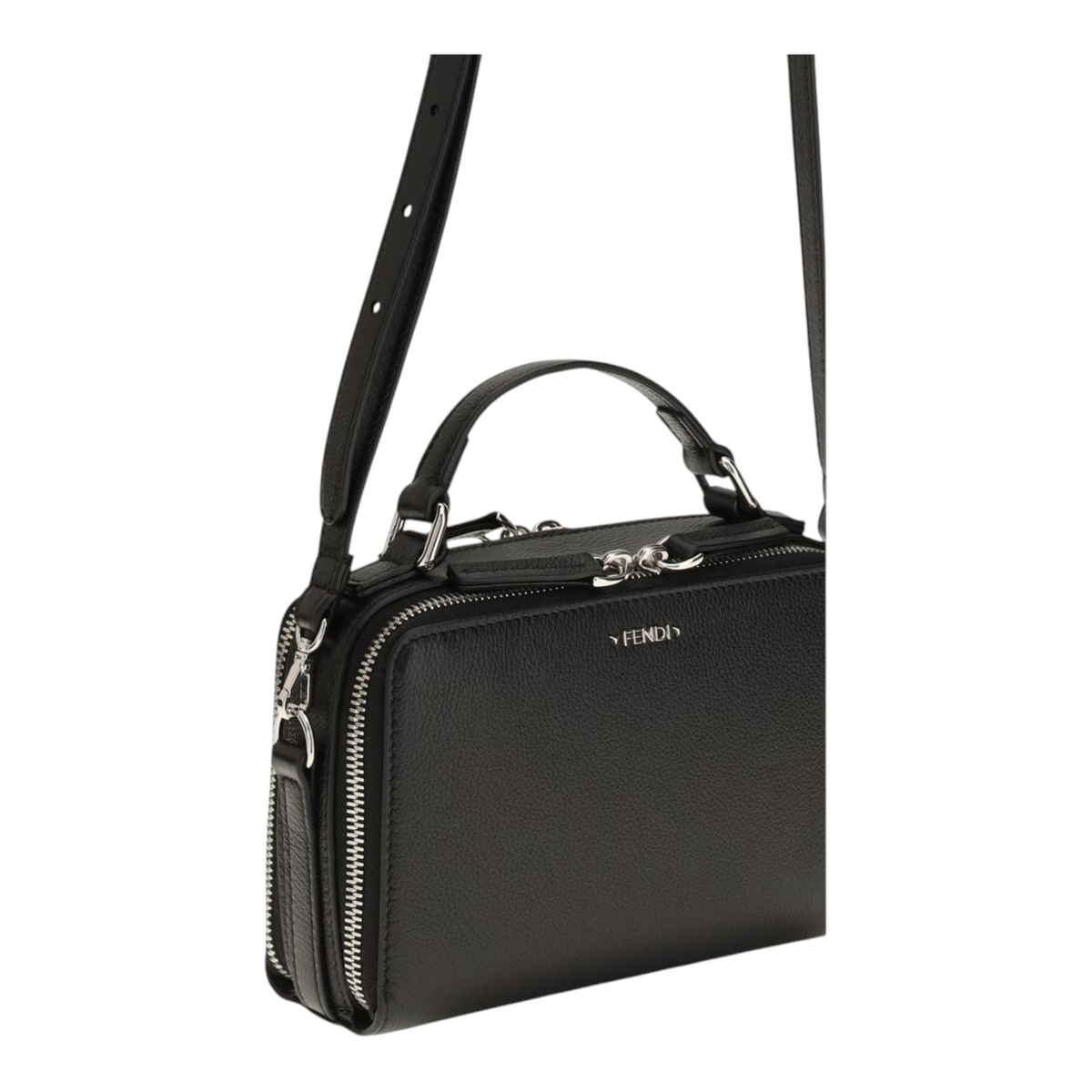 Bolso porta móvil XT & Co Fendi de piel de becerro negra con cremallera doble y correa ajustable