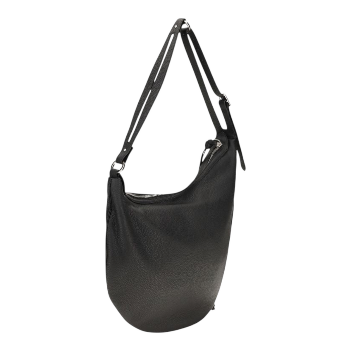 Bolso de hombro grande XT & Co Oyster en piel de becerro negra con forma de media luna y herrajes de paladio.