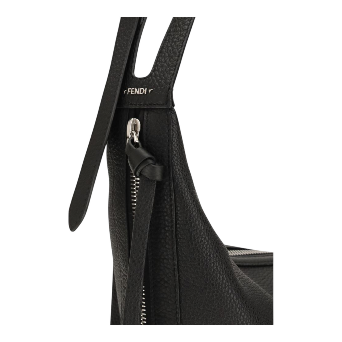 Bolso de hombro grande Fendi Oyster de XT & Co en piel granulada negra con cremallera y herrajes de paladio