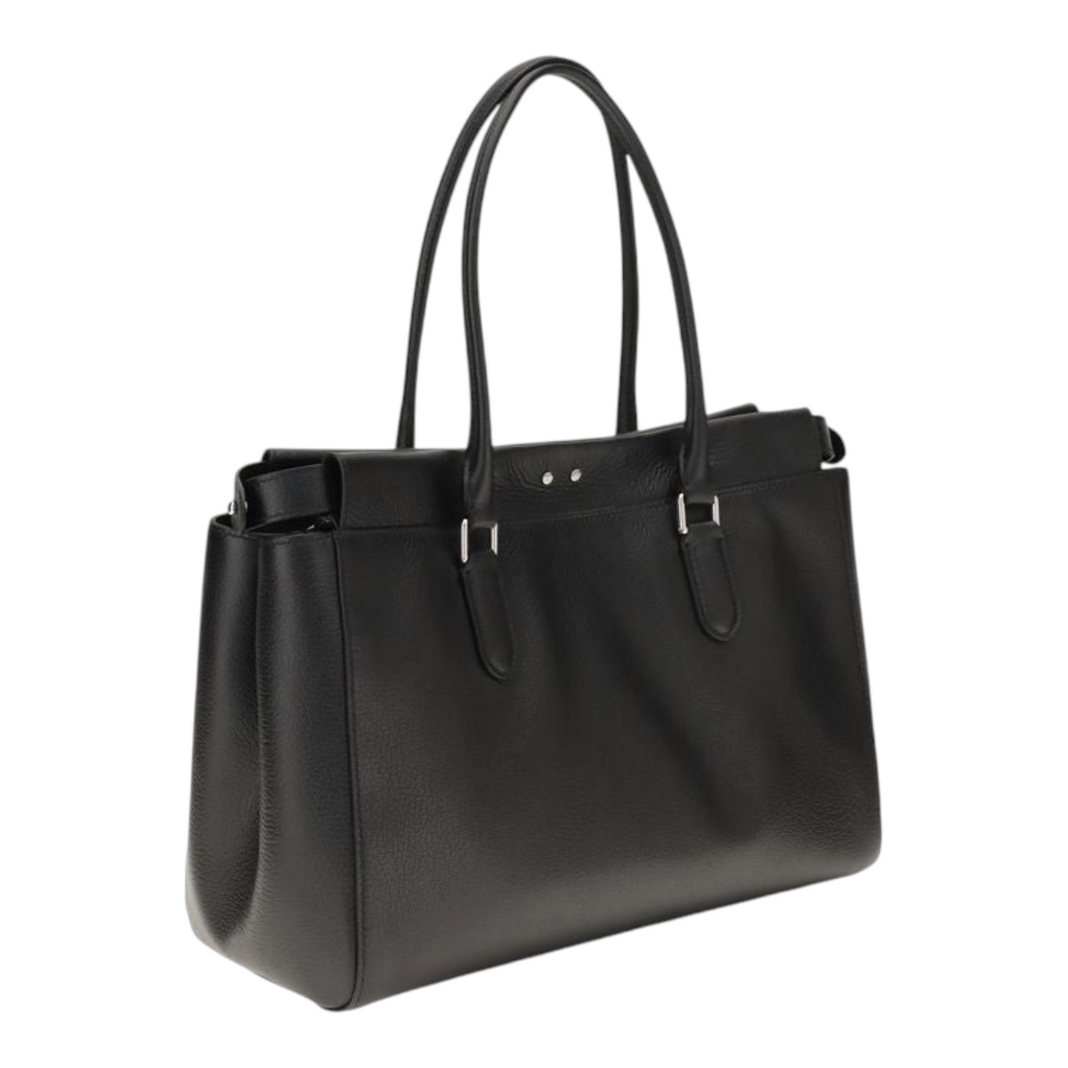 Bolso tote pequeño Peekaboo de XT & Co en piel de becerro granulada negra con herrajes de paladio y asas largas