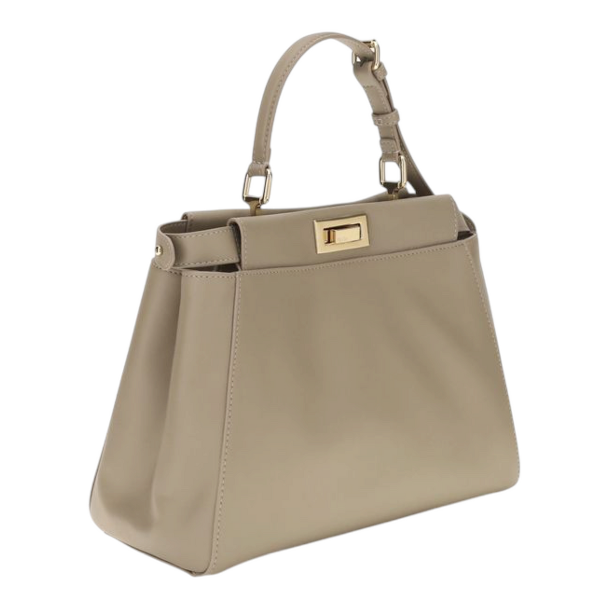 Bolso XT & Co My Peekaboo pequeño en piel beige con cierre de giro y herrajes dorados, vista lateral.
